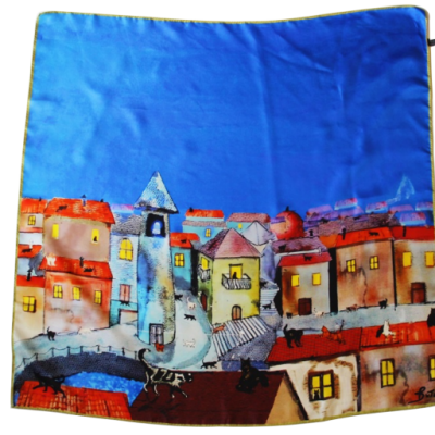 La Città Dei Gatti, foulard in seta, 90 cm x 90 cm
